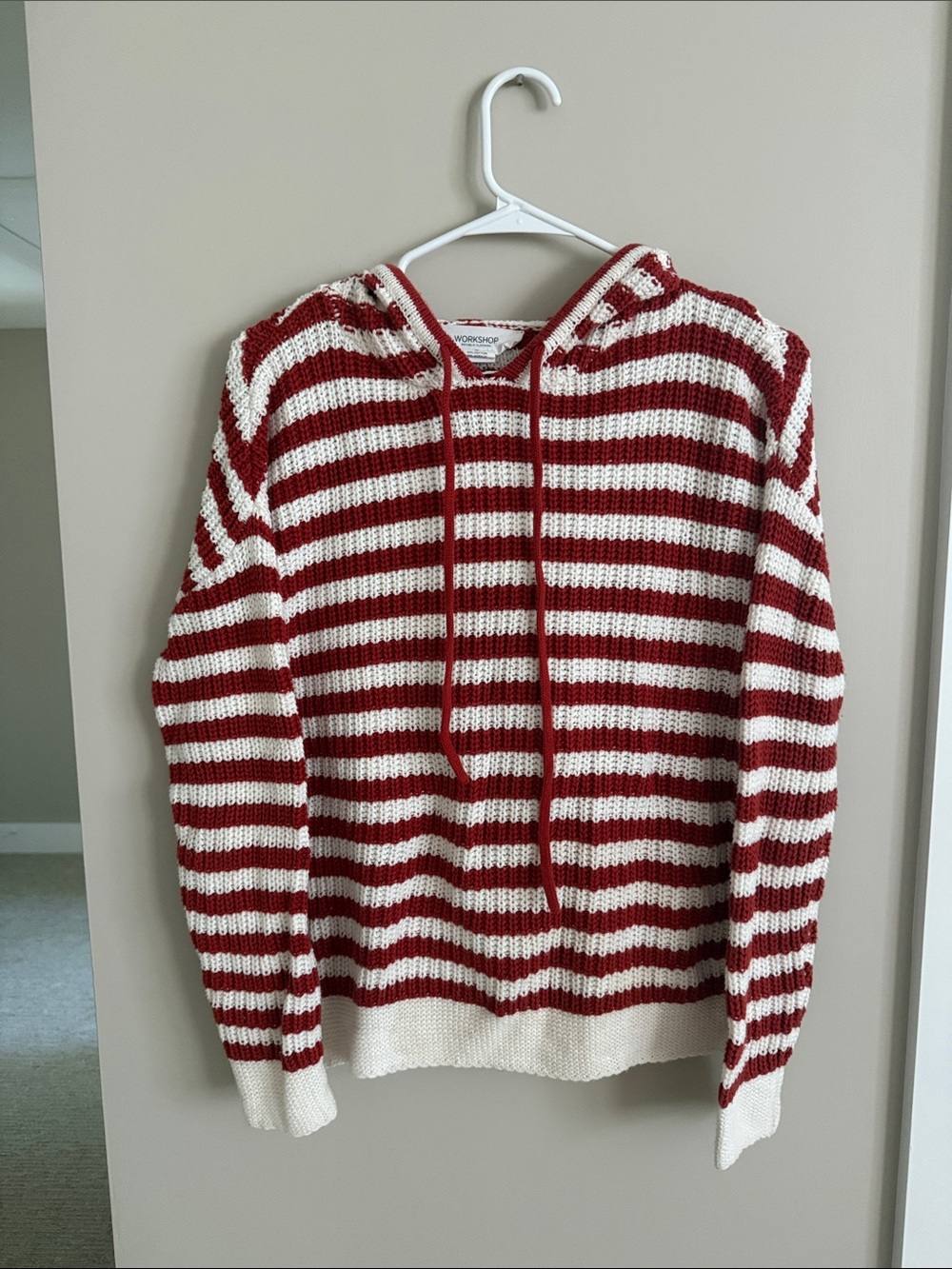 Striped Crewneck Hoodie Sweater in Red & White